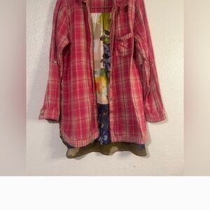 Soft Surroundings Pink Plaid Button Down Shirt
